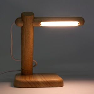 NIB LED Wooden Table Lamp Compact Sculptural